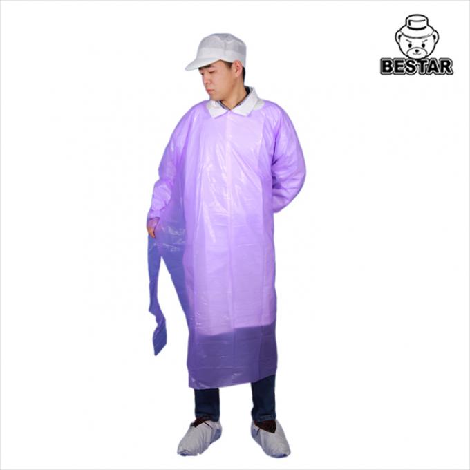 Medical CPE Long Sleeve Apron Elastic Cuff Blue Disposable Aprons For