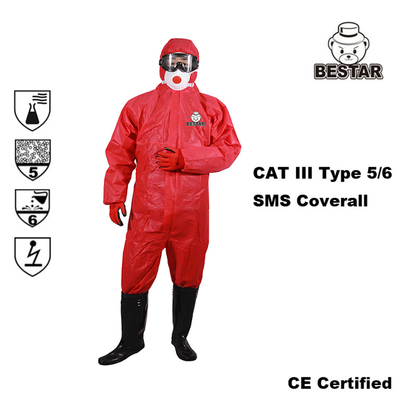 Antistatic Nonwoven Type 5/6 SMS Red Coverall for Construction