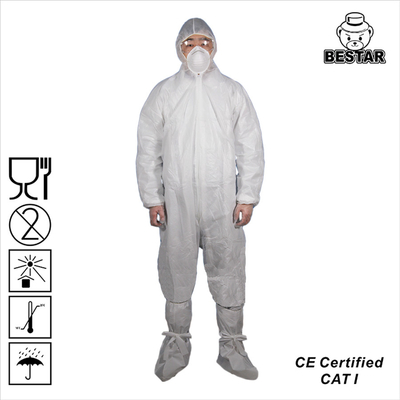 Anti-Dust White Disposable Overalls SPP+PE Coverall For Hygiene Rules And Cleaning