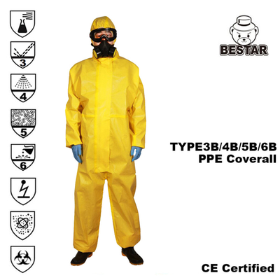Yellow Type 3B/4B/5B/6B Disposable Medical Coverall for Virus Bacteria Protection