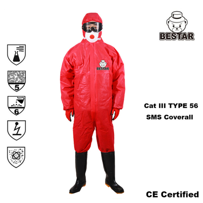 3 layer Nonwoven Red SMS Disposable Medical Coveralls Type 56