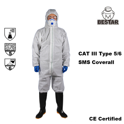 CE Certified Disposable Cat III Type 5/6 SMS Coverall for Construction
