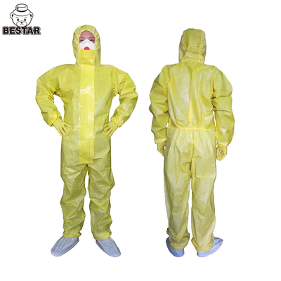 Waterproof PPE Disposable Biohazard Suit Yellow TYPE 3 Coverall