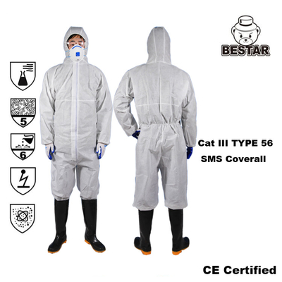 Tape Seam Disposable Painters Coveralls Disposable Protective Suit Cat III Type 5/6 SMS
