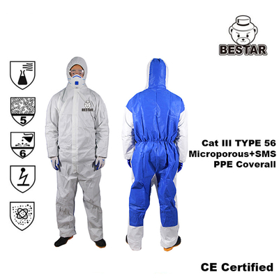 CAT III TYPE 5/6 Microporous Film + SMS Coverall For Paint spraying