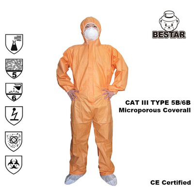 CAT III EN14126 Lab Disposable Medical Coveralls Suit Type 5B/6B for Hospital