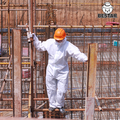 Type 5B/6B White Microporous Film Disposable Protective Coverall For Construction