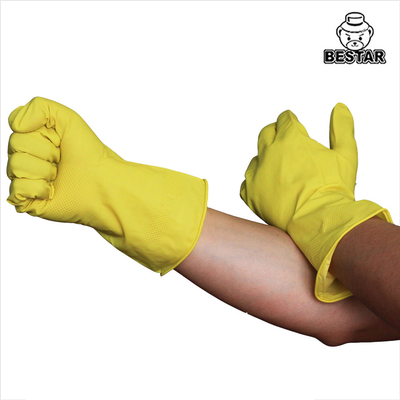 ODM Yellow Household Latex Gloves Flock Lined Rubber Glove For Kitchen