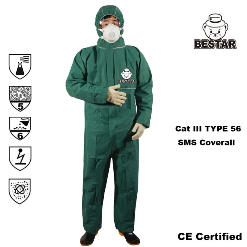 Cat III Type 5/6 SMS Disposable Protective Coverall Jumpsuits For