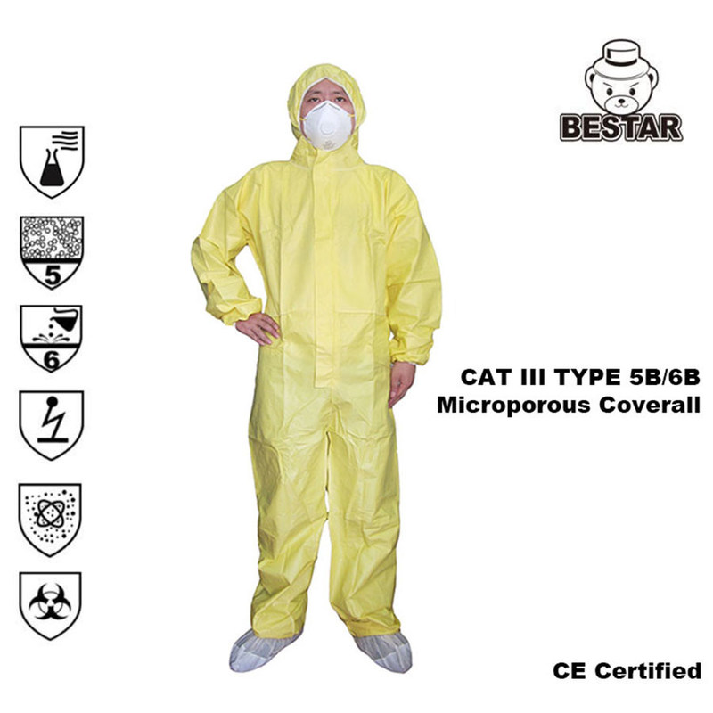 EN 14126 Yellow Disposable Medical Coveralls Type 5B/6B