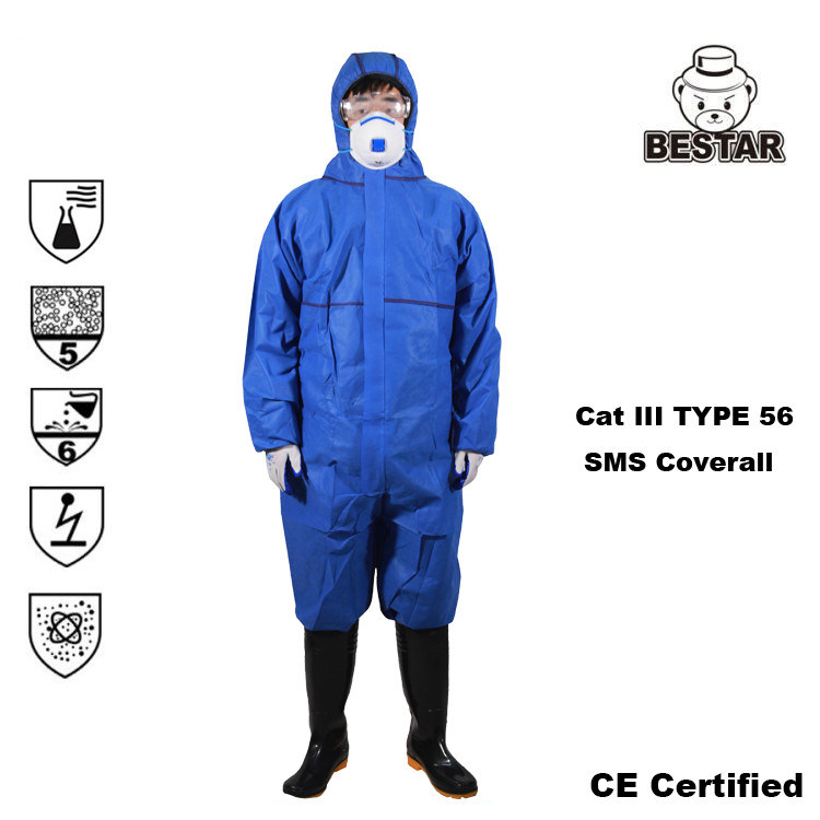 Antistatic Blue Disposable Isolation Suit Throw Away Paint Suits Cat